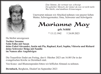 Traueranzeige von Marianne May von Südthüringer Presse