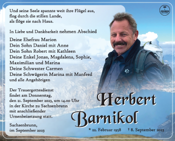Traueranzeige von Herbert Barnikol von Südthüringer Presse