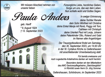 Traueranzeige von Paula Anders von Südthüringer Presse