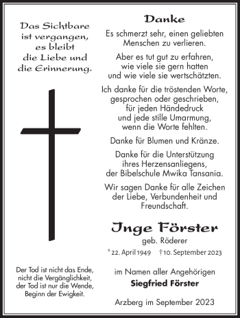 Traueranzeige von Inge Förster von Frankenpost