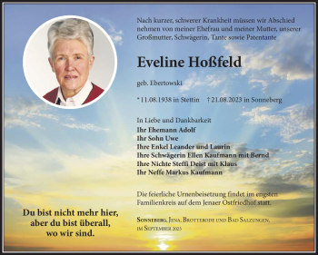 Traueranzeige von Eveline Hoßfeld von Südthüringer Presse