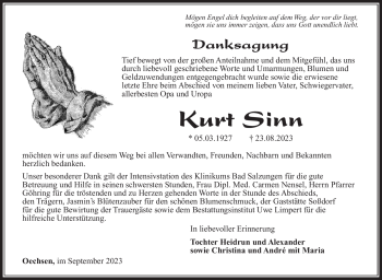 Traueranzeige von Kurt Sinn von Südthüringer Presse