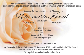 Traueranzeige von Heidemarie Künzel von Neue Presse Coburg