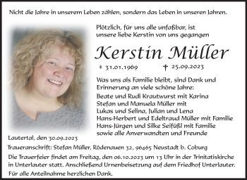 Traueranzeige von Kerstin Müller von Neue Presse Coburg