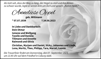 Traueranzeige von Anneliese Oppel von Neue Presse Coburg