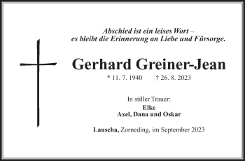 Traueranzeige von Gerhard Greiner-Jean von Südthüringer Presse