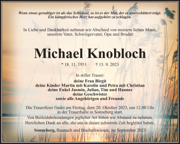 Traueranzeige von Michael Knobloch von Südthüringer Presse