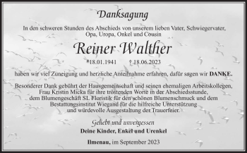 Traueranzeige von Reiner Walther von Südthüringer Presse
