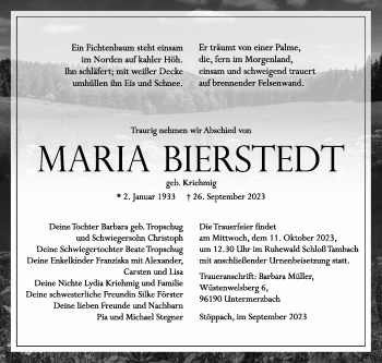 Traueranzeige von Maria Bierstedt von Südthüringer Presse