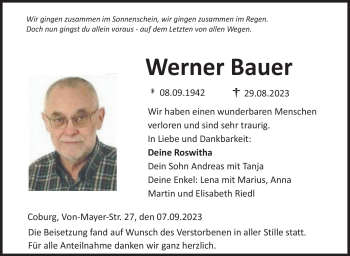 Traueranzeige von Werner Bauer von Neue Presse Coburg