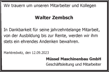 Traueranzeige von Walter Zembsch von Frankenpost
