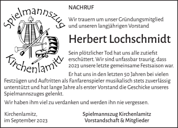 Traueranzeige von Herbert Lochschmidt von Frankenpost