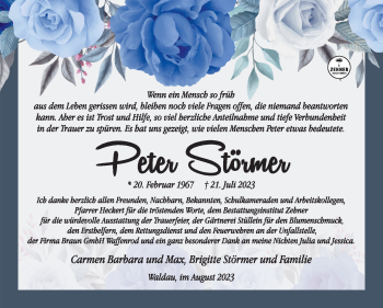 Traueranzeige von Peter Störmer von Südthüringer Presse