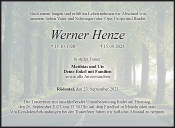 Traueranzeige von Werner Henze von Neue Presse Coburg