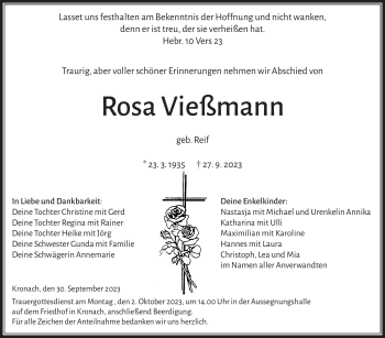 Traueranzeige von Rosa Vießmann von Neue Presse Coburg