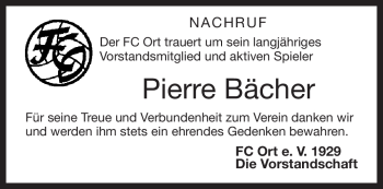 Traueranzeige von Pierre Bächer von Frankenpost