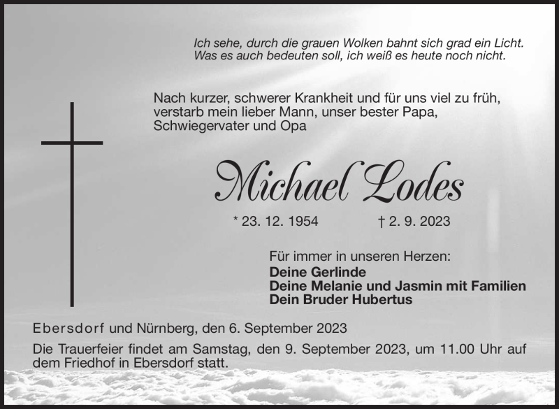  Traueranzeige für Michael Lodes vom 06.09.2023 aus Neue Presse Coburg
