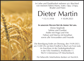 Traueranzeige von Dieter Martin von Neue Presse Coburg