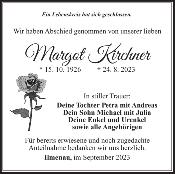 Traueranzeige von Margot Kirchner von Südthüringer Presse