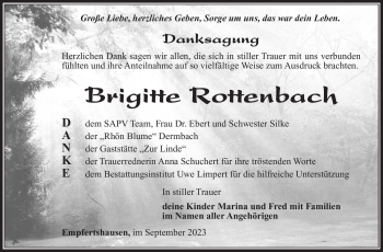 Traueranzeige von Brigitte Rottenbach von Südthüringer Presse