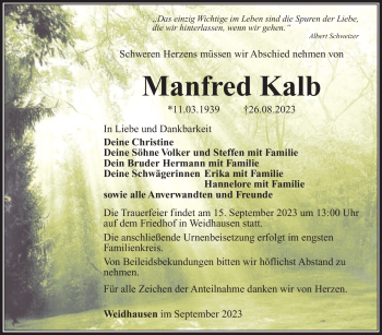 Traueranzeige von Manfred Kalb von Südthüringer Presse