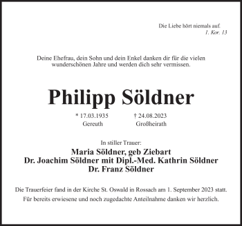 Traueranzeige von Philipp Söldner von Neue Presse Coburg