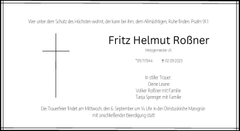 Traueranzeige von Fritz Roßner von Frankenpost