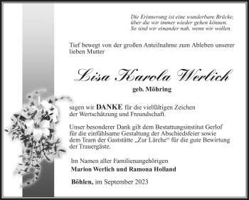 Traueranzeige von Lisa Karola Werlich von Südthüringer Presse