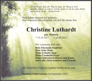 Traueranzeige von Christine Luthardt von Südthüringer Presse