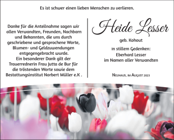 Traueranzeige von Heide Lesser von Südthüringer Presse