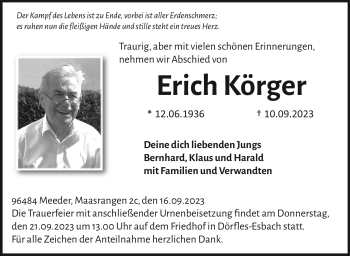 Traueranzeige von Erich Körger von Neue Presse Coburg