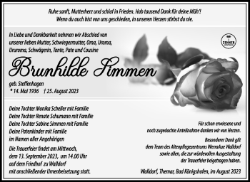 Traueranzeige von Brunhilde Simmen von Südthüringer Presse