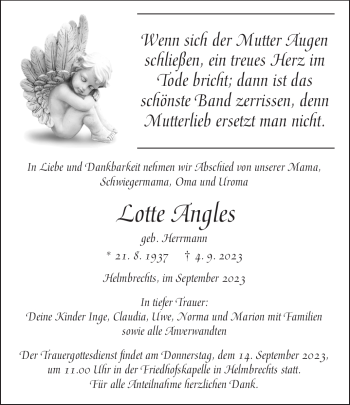 Traueranzeige von Lotte Angles von Frankenpost