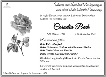 Traueranzeige von Cornelia Beck von Südthüringer Presse