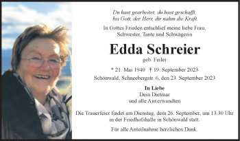 Traueranzeige von Edda Schreier von Frankenpost