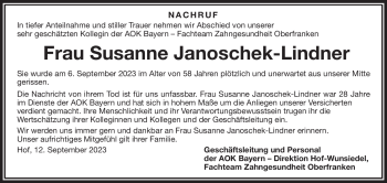 Traueranzeige von Susanne Janoschek-Lindner von Frankenpost