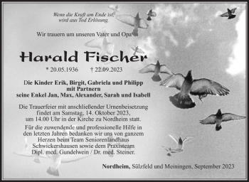 Traueranzeige von Harald Fischer von Südthüringer Presse