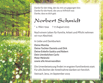 Traueranzeige von Norbert Schmidt von Südthüringer Presse