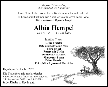 Traueranzeige von Albin Hempel von Südthüringer Presse