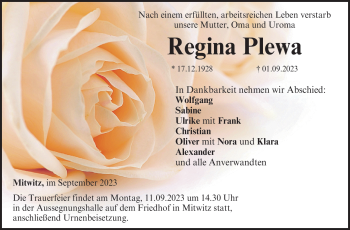 Traueranzeige von Regina Plewa von Neue Presse Coburg