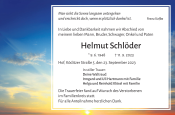 Traueranzeige von Helmut Schlöder von Frankenpost