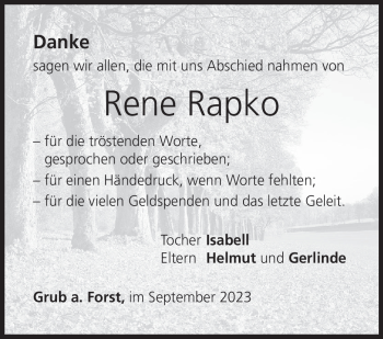 Traueranzeige von Rene Rapko von Neue Presse Coburg