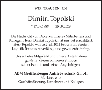 Traueranzeige von Dimitri Topolski von Frankenpost