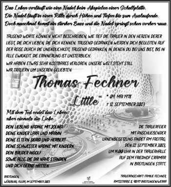 Traueranzeige von Thomas Fechner von Südthüringer Presse