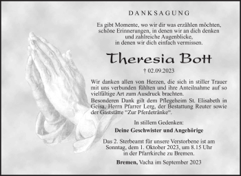 Traueranzeige von Theresia Bott von Südthüringer Presse