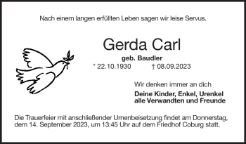 Traueranzeige von Gerda Carl von Neue Presse Coburg