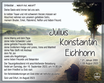Traueranzeige von Julius Eichhorn von Südthüringer Presse