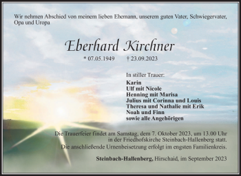 Traueranzeige von Eberhard Kirchner von Südthüringer Presse
