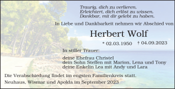 Traueranzeige von Herbert Wolf von Südthüringer Presse