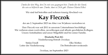 Traueranzeige von Kay Fleczok von Frankenpost